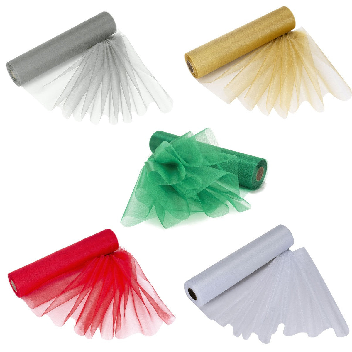 29cm Organza Snow Sheer Rolls Bundle - Mixed Colours (Pack of 5 x 25m Rolls)