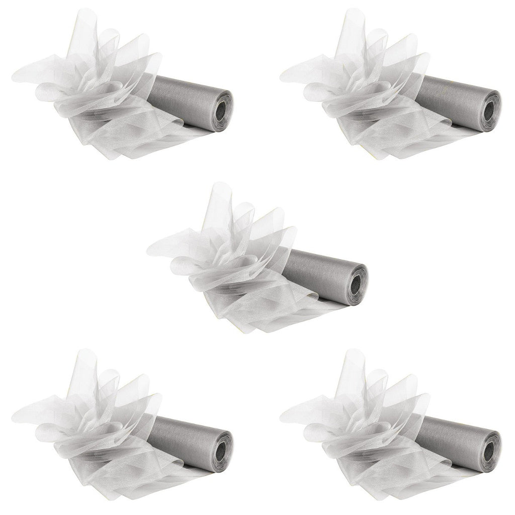 29cm Organza Snow Sheer Rolls Bundle - Silver (Pack of 5 x 25m Rolls)