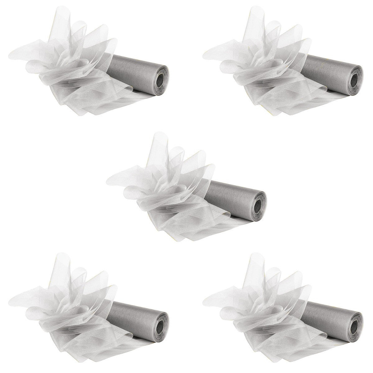 29cm Organza Snow Sheer Rolls Bundle - Silver (Pack of 5 x 25m Rolls)