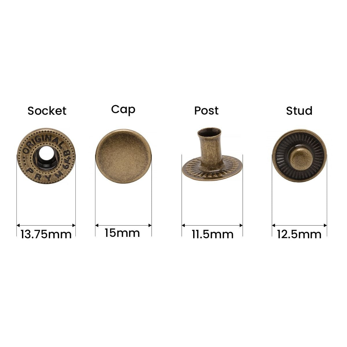 PRYM 15mm S Spring Press Studs (10 Sets)
