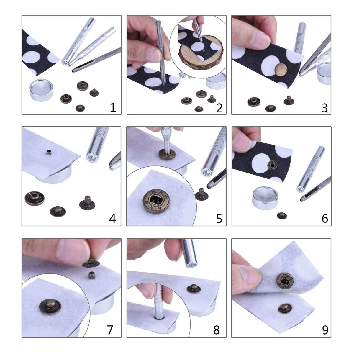 4-Part Flat Cap S Spring Press Studs (10 Sets)