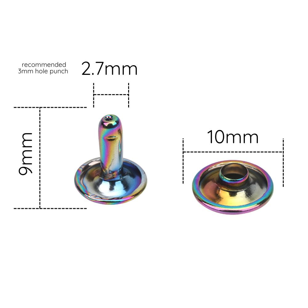 Rainbow Double Cap Brass Rivets (Pack of 10)