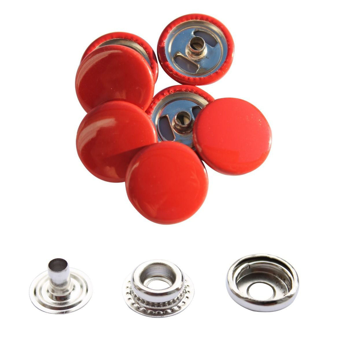 15mm 4-Part Press Studs with Colour Caps and Silver Components - Large (10 Sets)