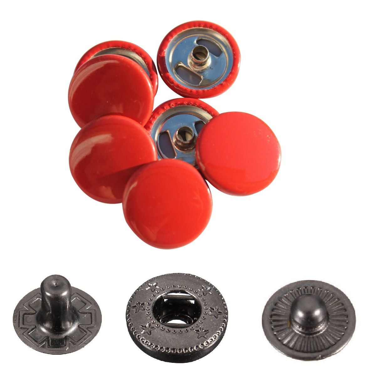15mm S Spring Press Studs with Colour Caps and Gunmetal Components - (10 Sets)