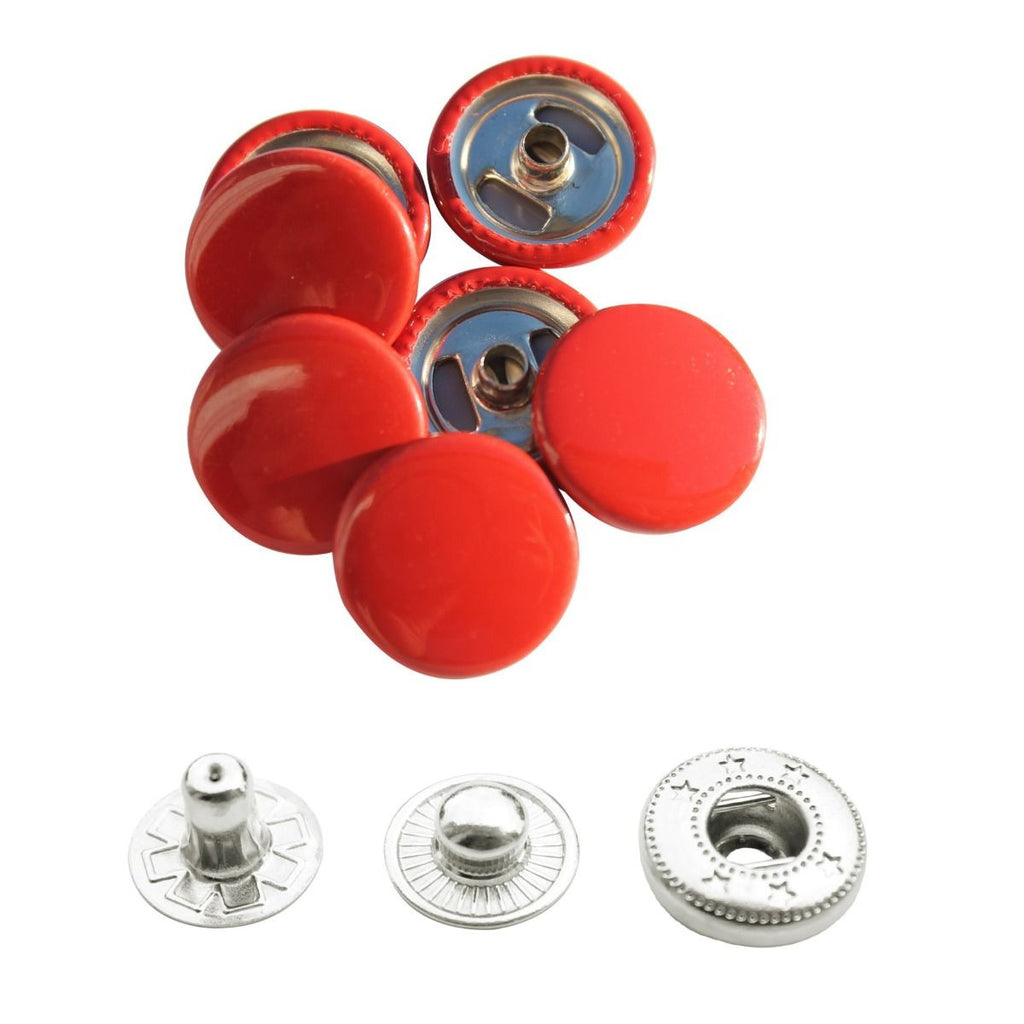 15mm S Spring Press Studs with Coloured Caps and Silver Components (10 Sets)