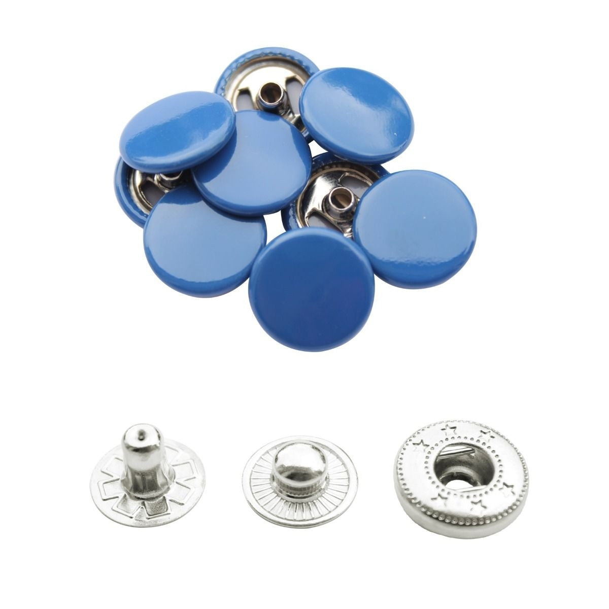 15mm S Spring Press Studs with Coloured Caps and Silver Components (10 Sets)