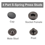15mm S Spring Press Studs with Colour Caps and Gunmetal Components - (10 Sets)