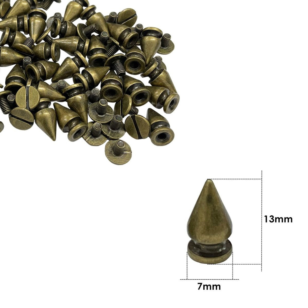 Screw Back Metal Punk Spikes, 7mm x 13mm - (Pack of 50)