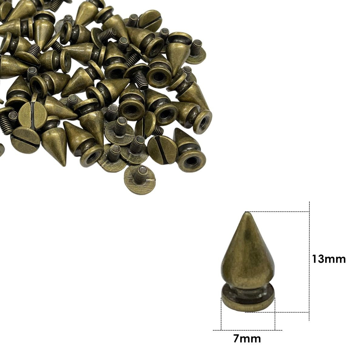 Screw Back Metal Punk Spikes, 7mm x 13mm - (Pack of 50)