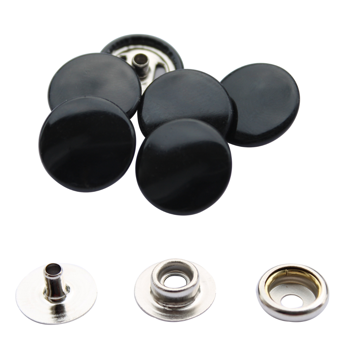 15mm Press Studs with Colour Caps and Silver Components - Small (10 Sets)