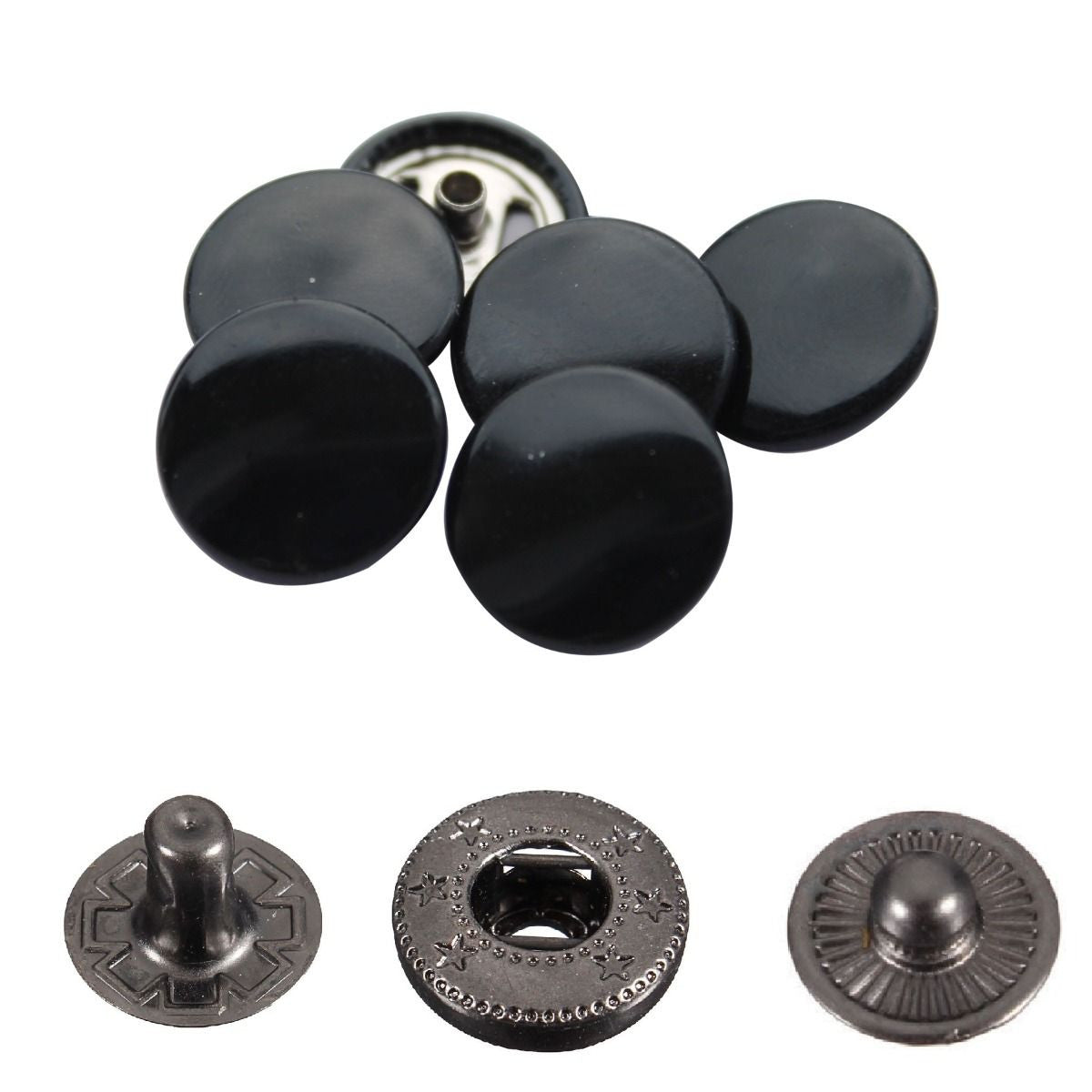 15mm S Spring Press Studs with Colour Caps and Gunmetal Components - (10 Sets)