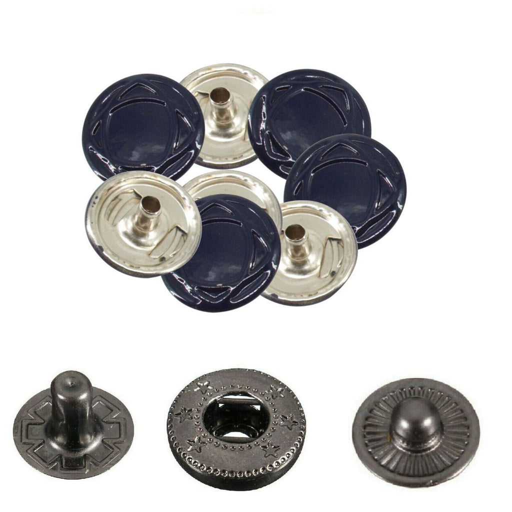 15mm S Spring Press Studs with Colour Caps and Gunmetal Components - (10 Sets)