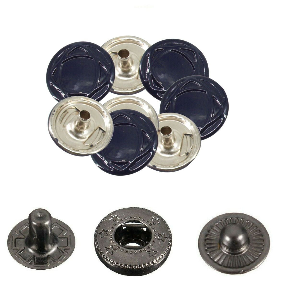 15mm S Spring Press Studs with Colour Caps and Gunmetal Components - (10 Sets)