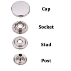 4-Parts Flat Cap Press Studs with Fixing Hand Tool (10 Sets)