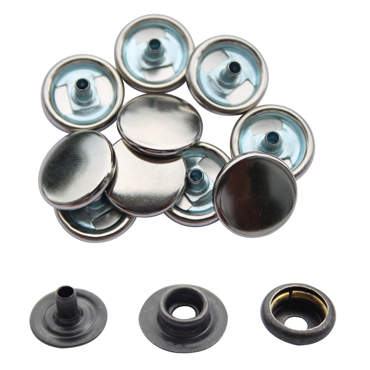 15mm 4-Part Press Studs with Colour Caps and Black Components - Small (10 Sets)