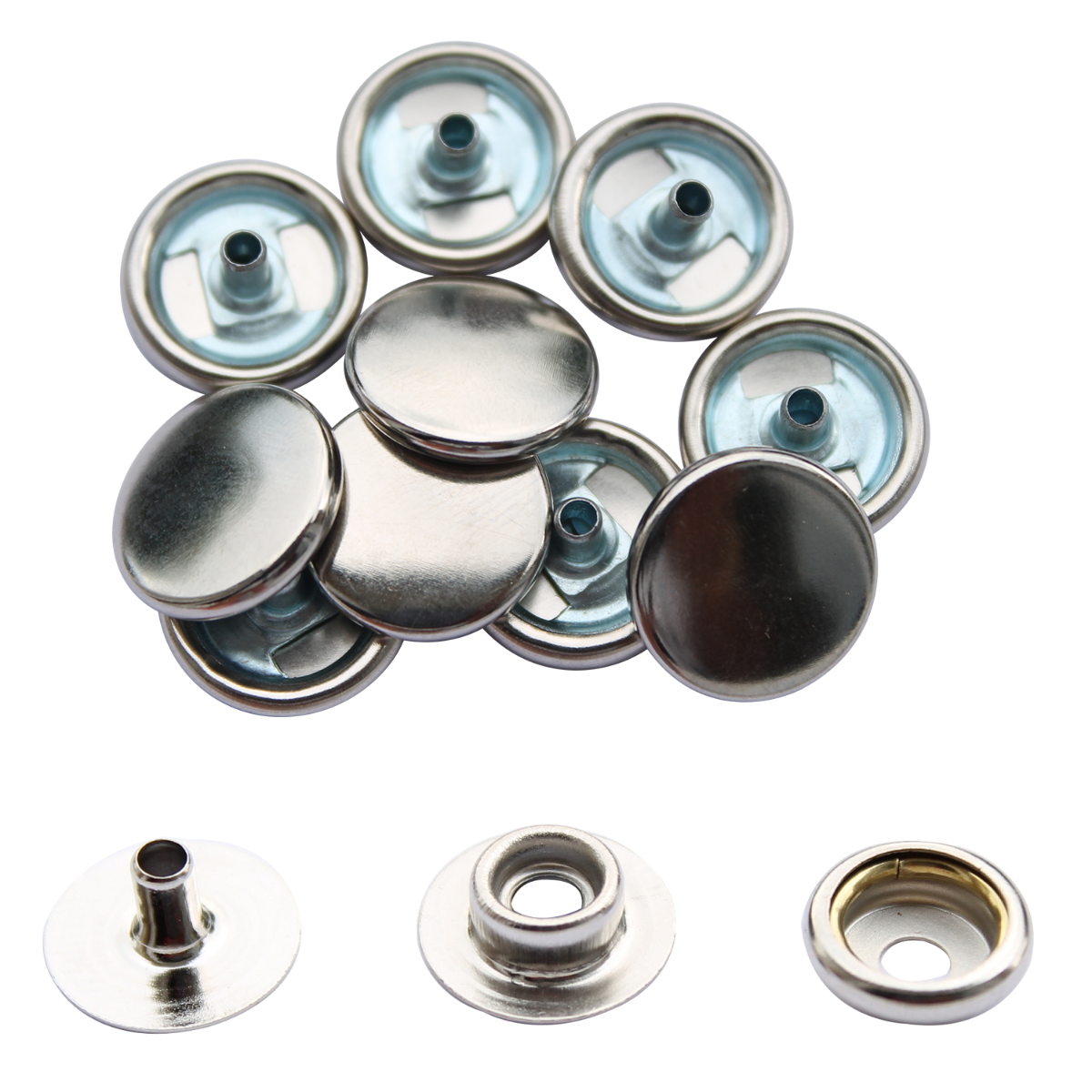 15mm Press Studs with Colour Caps and Silver Components - Small (10 Sets)