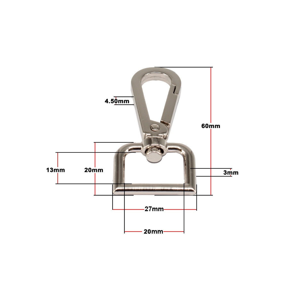Swivel Lobster Clasp Keyring Fastener Hook with D-Ring (Pack of 1)