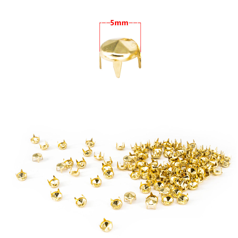 5mm Round Head Punk Spike Studs with 4 Nail Prong - (Pack of 100)
