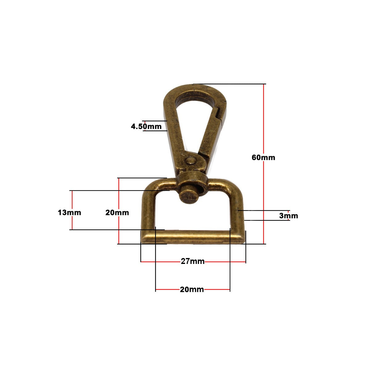 Swivel Lobster Clasp Keyring Fastener Hook with D-Ring (Pack of 1)