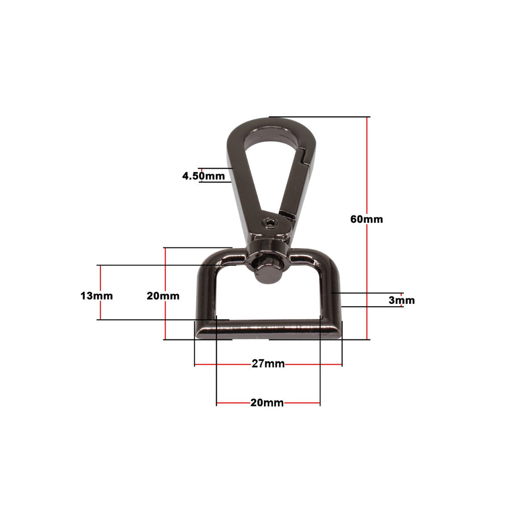 Swivel Lobster Clasp Keyring Fastener Hook with D-Ring (Pack of 1)