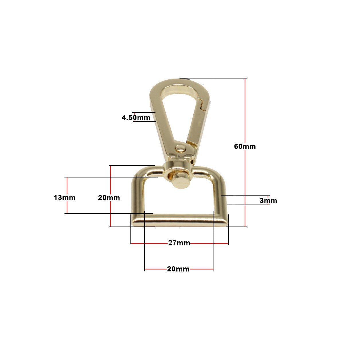 Swivel Lobster Clasp Keyring Fastener Hook with D-Ring (Pack of 1)
