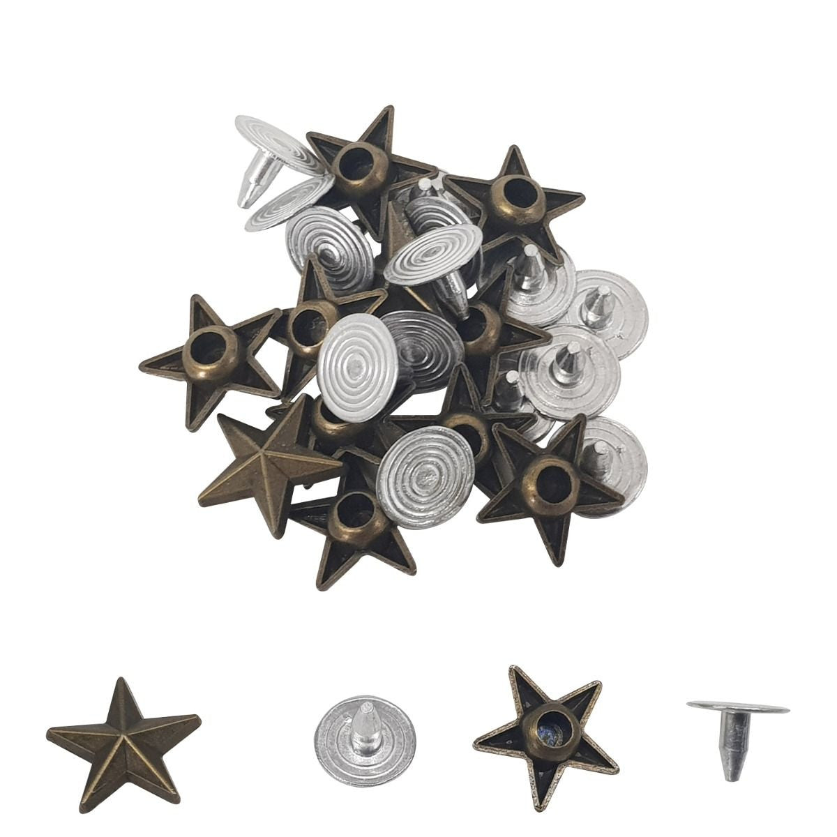 Star Shaped Studs with Back Pin Rivets (Pack of 50)