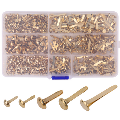 Metal Split Paper Fastener Pins - Assorted Sizes - Gold (Pack of 500)