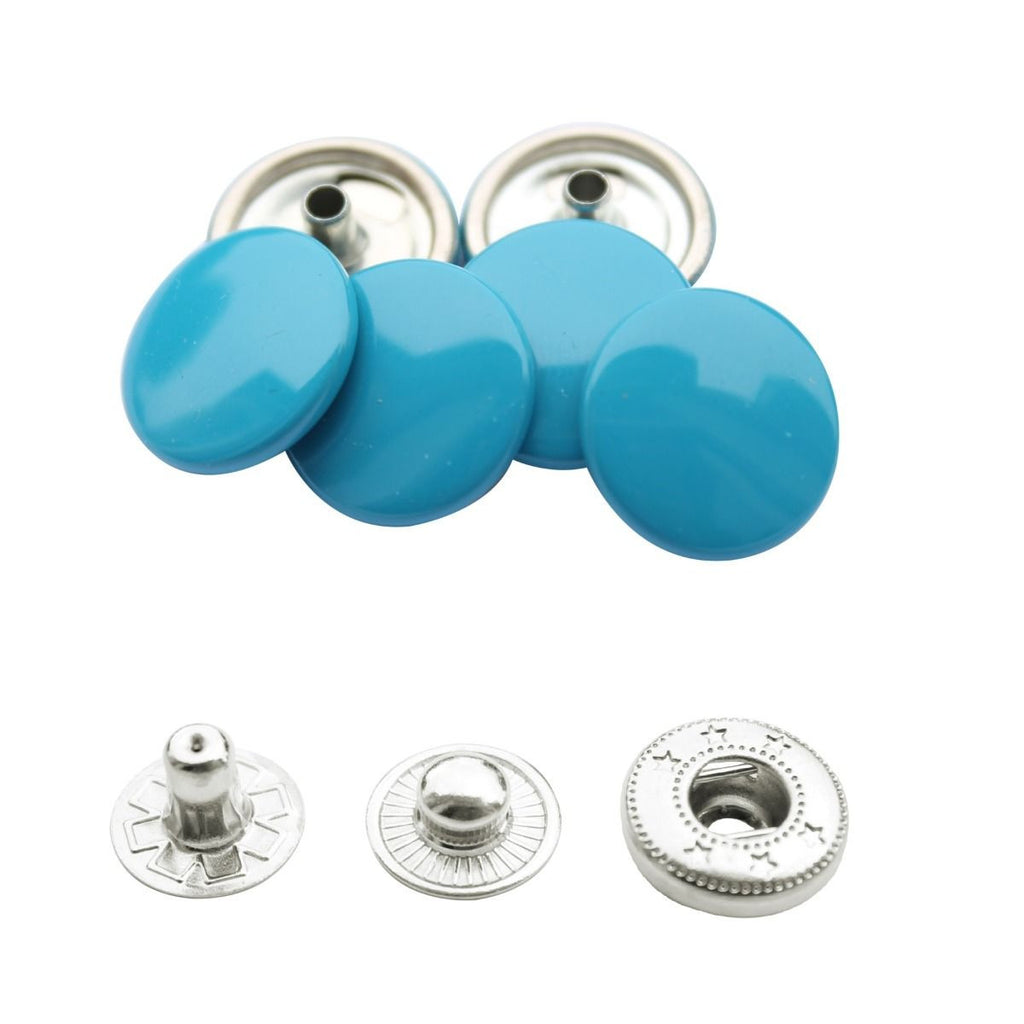 15mm S Spring Press Studs with Coloured Caps and Silver Components (10 Sets)