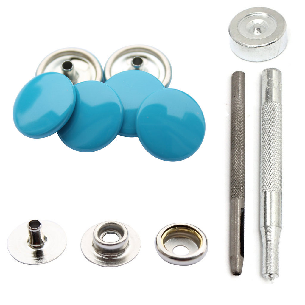 15mm 4-Part Metal Press Studs (Silver Back Snaps/(100 Sets)) with Hand Fixing Tool