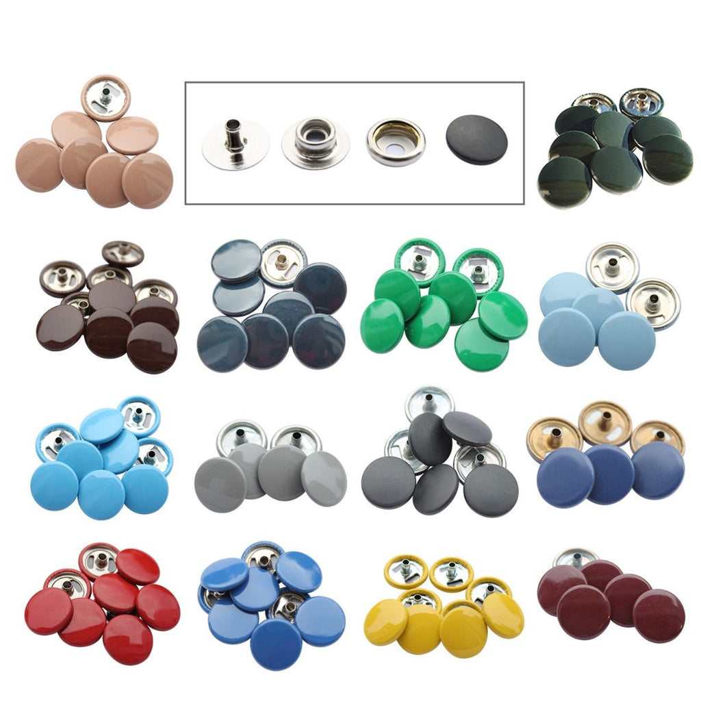 15mm Press Studs with Colour Caps and Silver Components - Small (10 Sets)