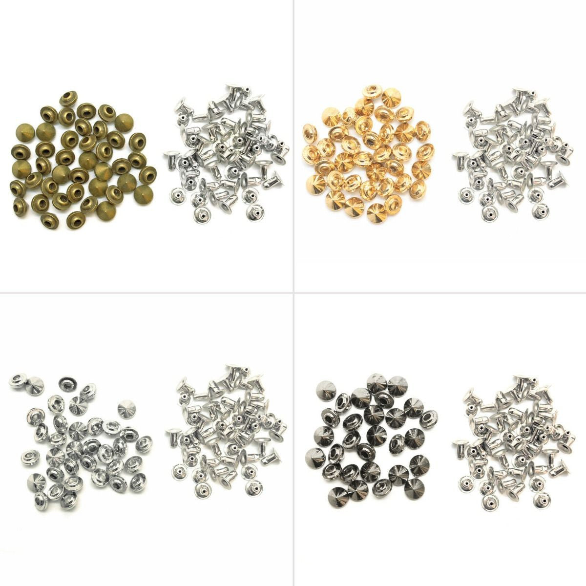 Solid Brass Cone Punk Press Studs with Pins - Pack of 100