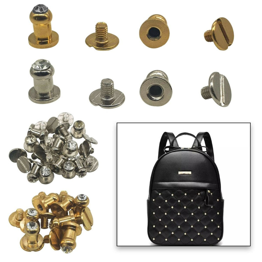 Diamante Studded Chicago Screw Round Head Rivets (Pack of 10)