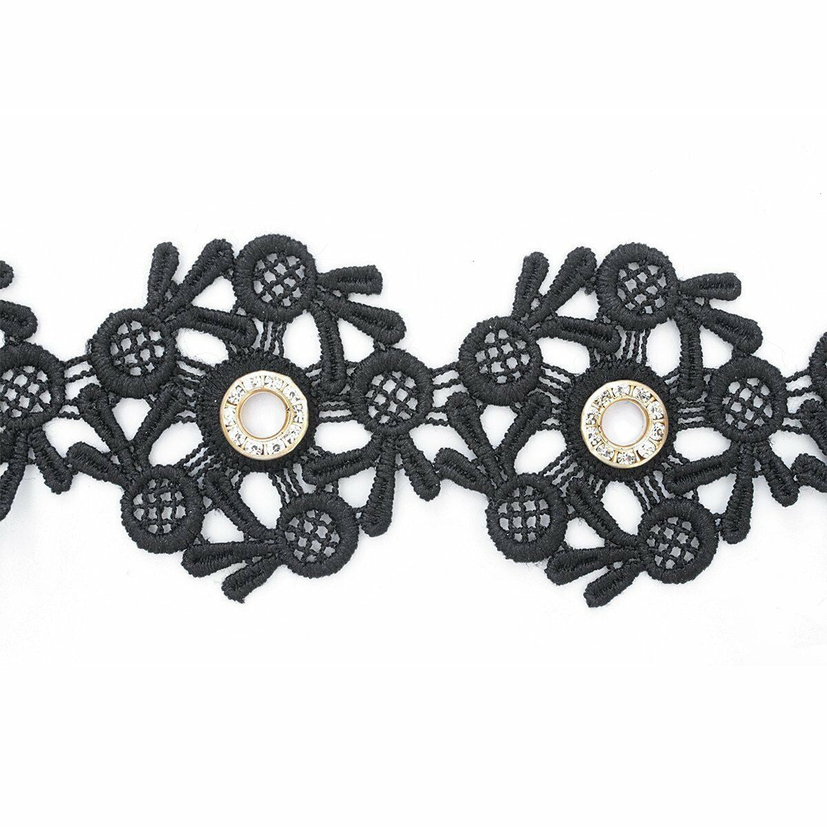 Diamante Eyelets Studded Lace Ribbon - 1m