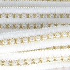 12mm Ivory Pearl Beaded Lustrous Lace Ribbon Gold Fringe - 1m