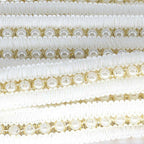 12mm Ivory Pearl Beaded Lustrous Lace Ribbon Gold Fringe - 1m