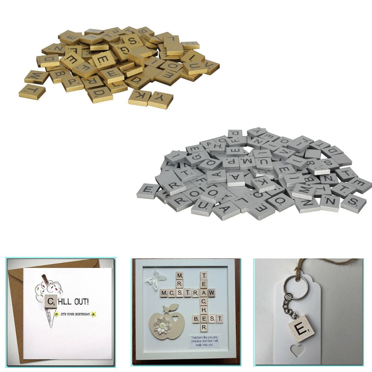 Wooden Tiles Letters with Black Alphabets & Numbers - (Pack of 100)