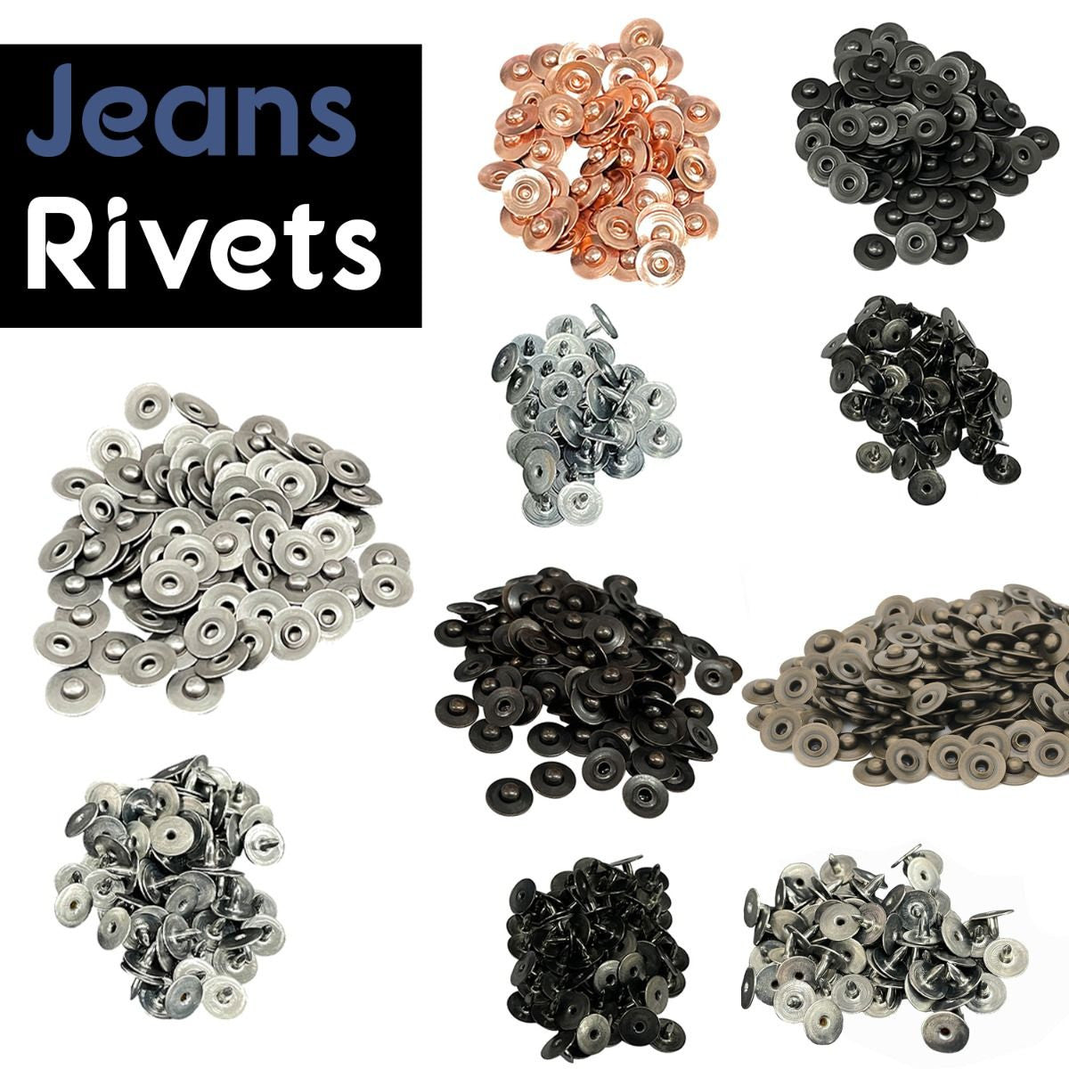 7mm Denim Brass Hat Rivets (Pack of 10)