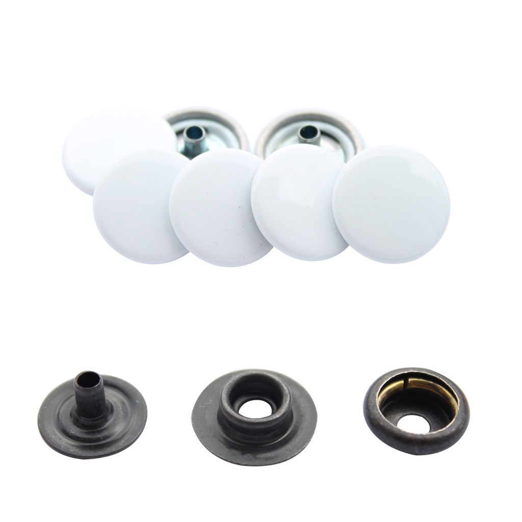 15mm 4-Part Press Studs with Colour Caps and Black Components - Small (10 Sets)