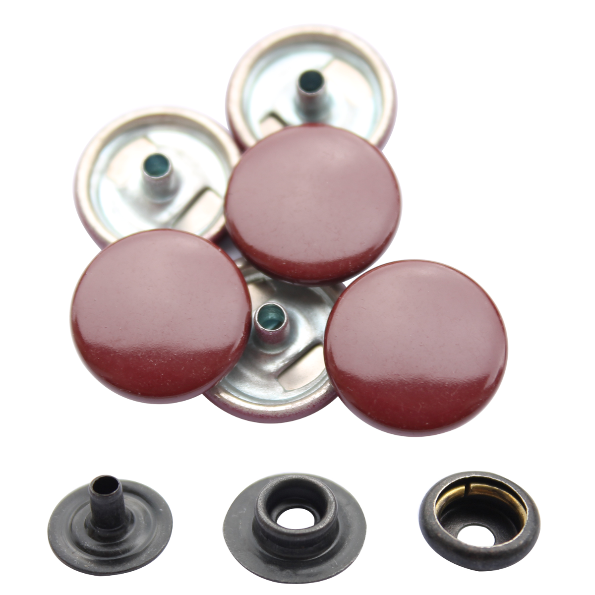 15mm 4-Part Press Studs with Colour Caps and Black Components - Small (10 Sets)