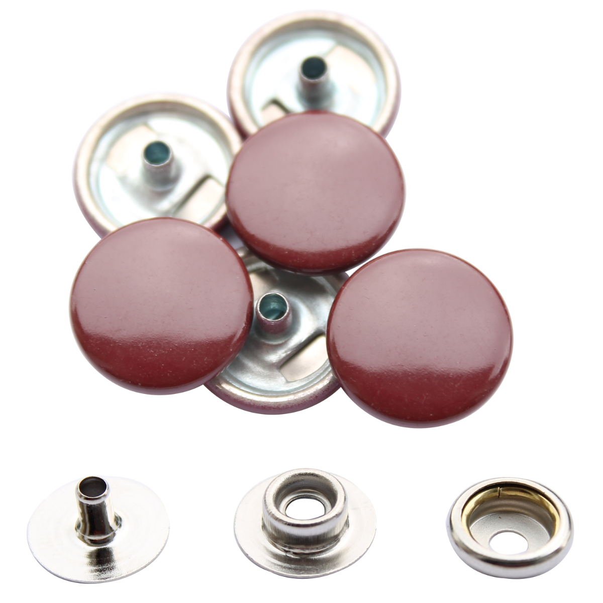 15mm Press Studs with Colour Caps and Silver Components - Small (10 Sets)