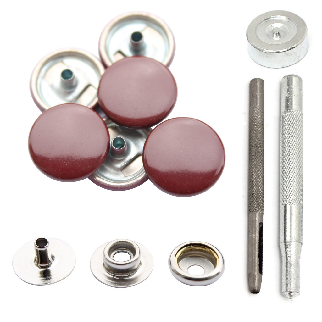 15mm 4-Part Metal Press Studs (Silver Back Snaps/(100 Sets)) with Hand Fixing Tool