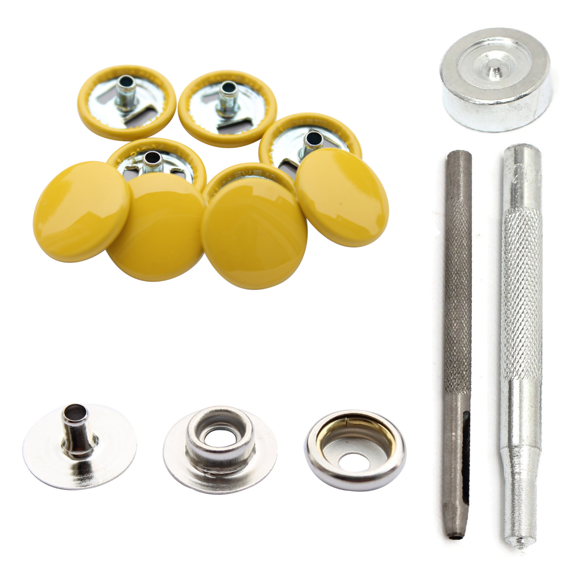 15mm 4-Part Metal Press Studs (Silver Back Snaps/(100 Sets)) with Hand Fixing Tool